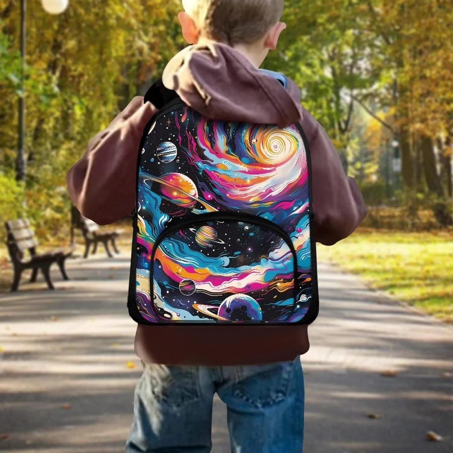 Trippy Galaxy School Backpack for Girls Boys Solar System Backpack for Notebooks Laptop Bottles Reusable Bookbag with Breathable Back Panel 12 Inch Shoulder Bag for School Travel Gifts