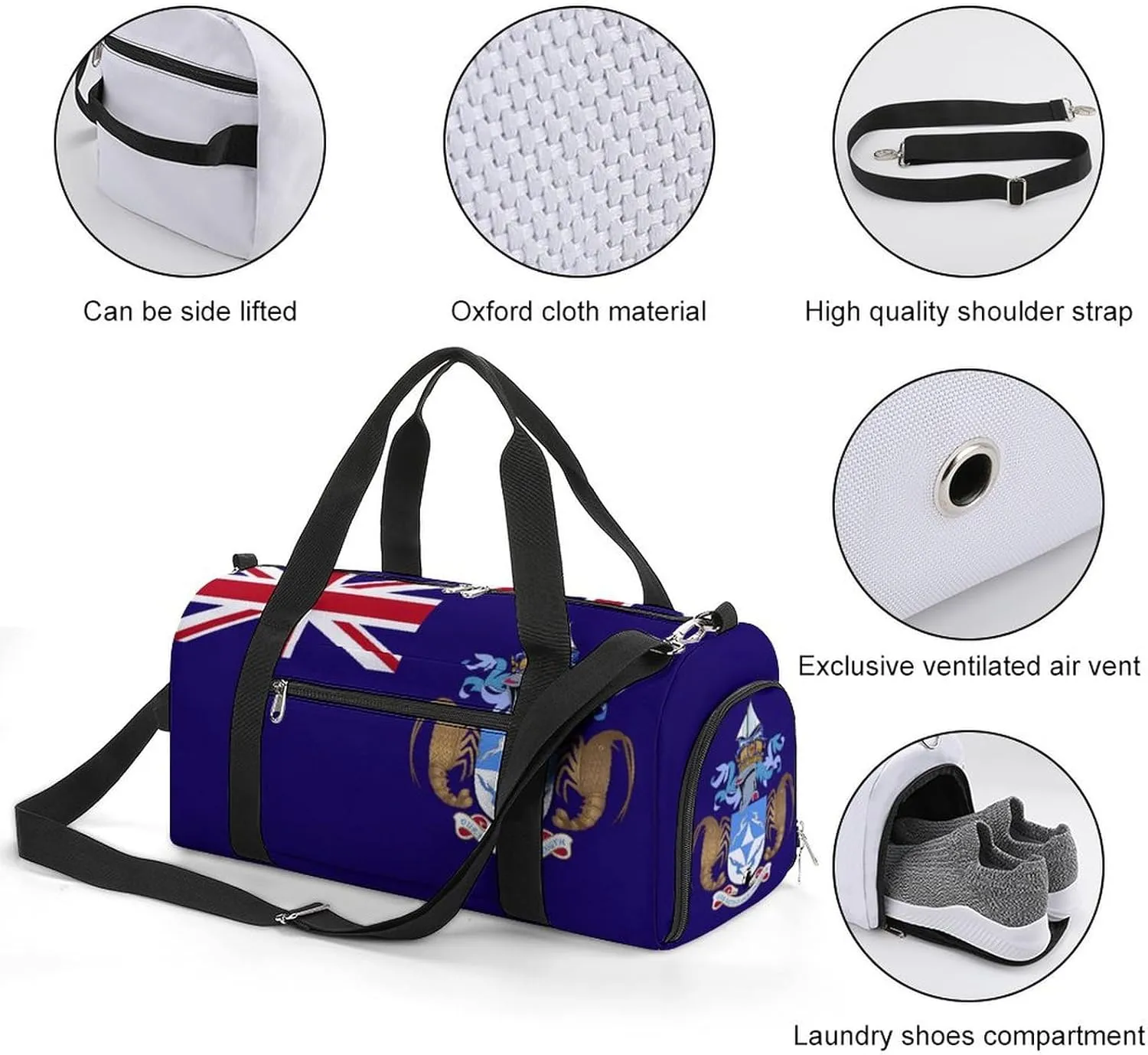Tristan Da Cunha Flag Gym Duffel for Boys Girls with Shoe Compartment Travel Weekender