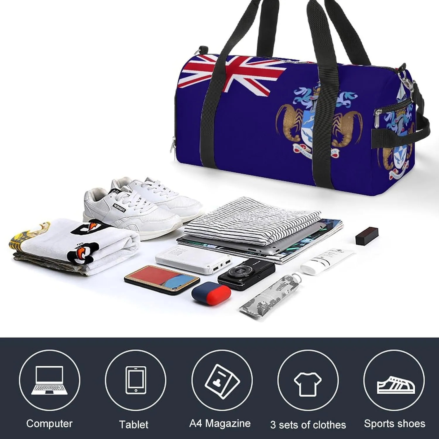 Tristan Da Cunha Flag Gym Duffel for Boys Girls with Shoe Compartment Travel Weekender
