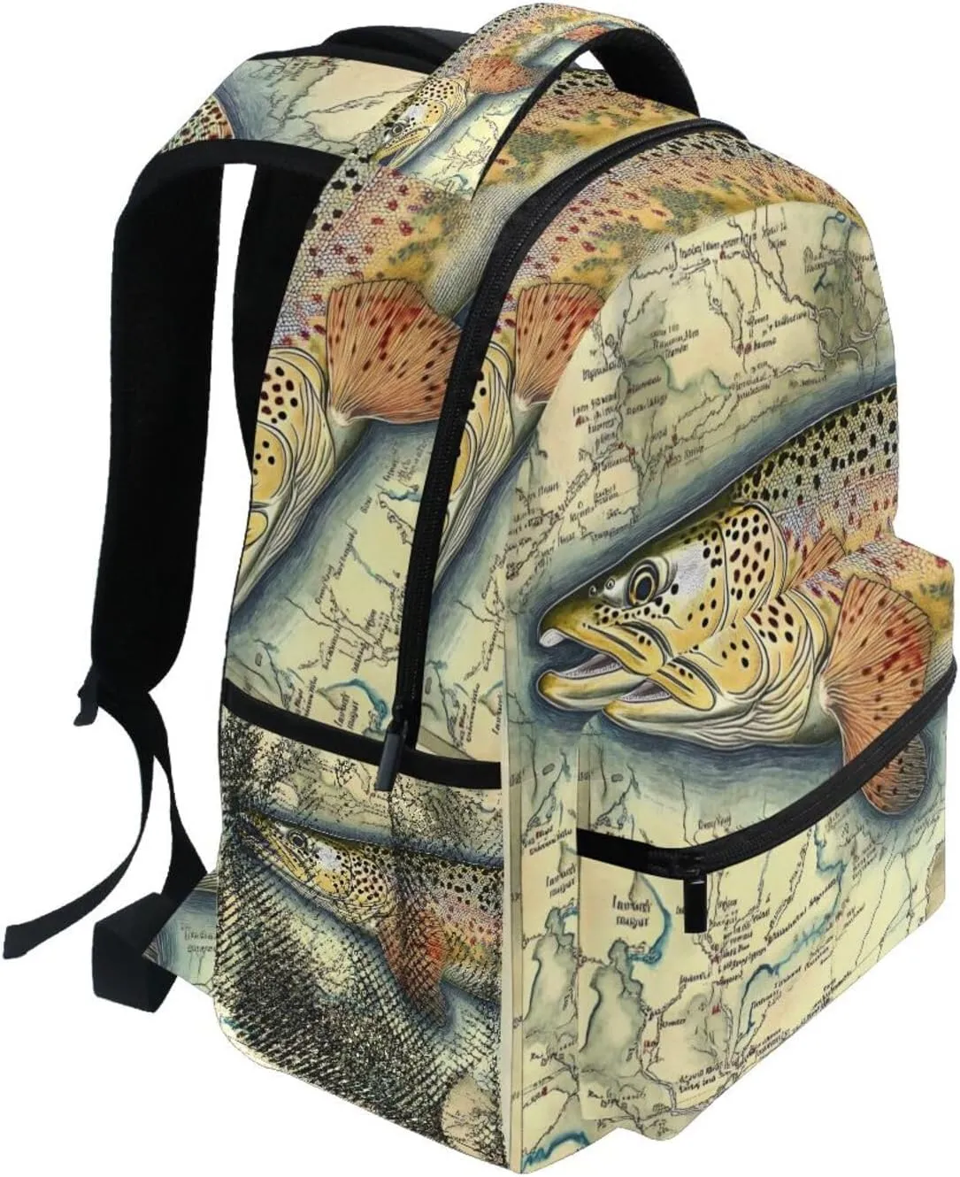 Trout Fish Retro Backpack Daypack Shoulder Bag Book Bag Lightweight Back Pack 12 ×16.9 In