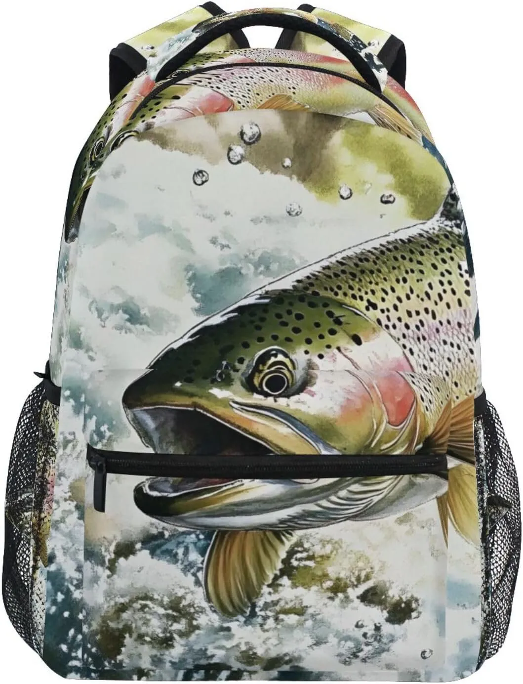 Trout Fish River Backpack Daypack Shoulder Bag Book Bag Lightweight Back Pack 12 ×16.9 In