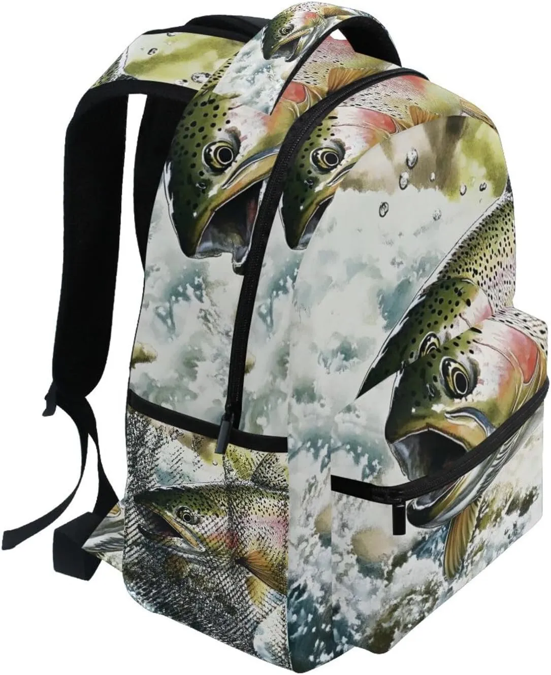 Trout Fish River Backpack Daypack Shoulder Bag Book Bag Lightweight Back Pack 12 ×16.9 In