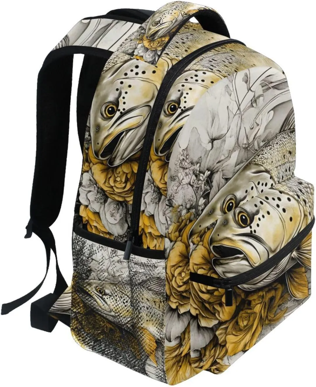 Trout Flower Backpack Daypack Shoulder Bag Book Bag Lightweight Back Pack 11.4 ×16 Inches