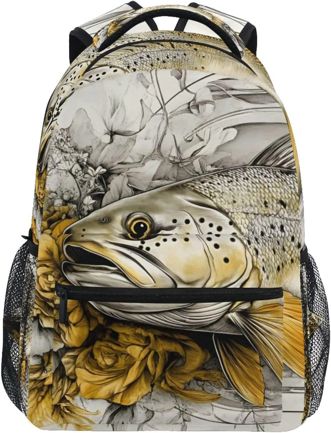 Trout Flower Backpack Daypack Shoulder Bag Book Bag Lightweight Back Pack 11.4 ×16 Inches