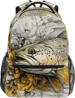 Trout Flower Backpack Daypack Shoulder Bag Book Bag Lightweight Back Pack 11.4 ×16 Inches