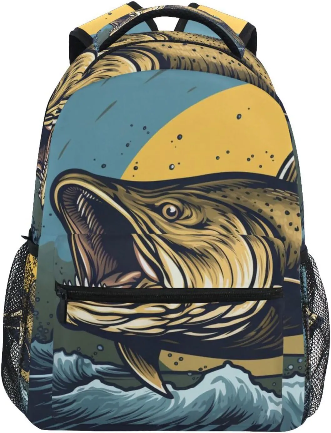 Trout Retro Comic Backpack Daypack Shoulder Bag Book Bag Lightweight Back Pack 11.4 ×16 In