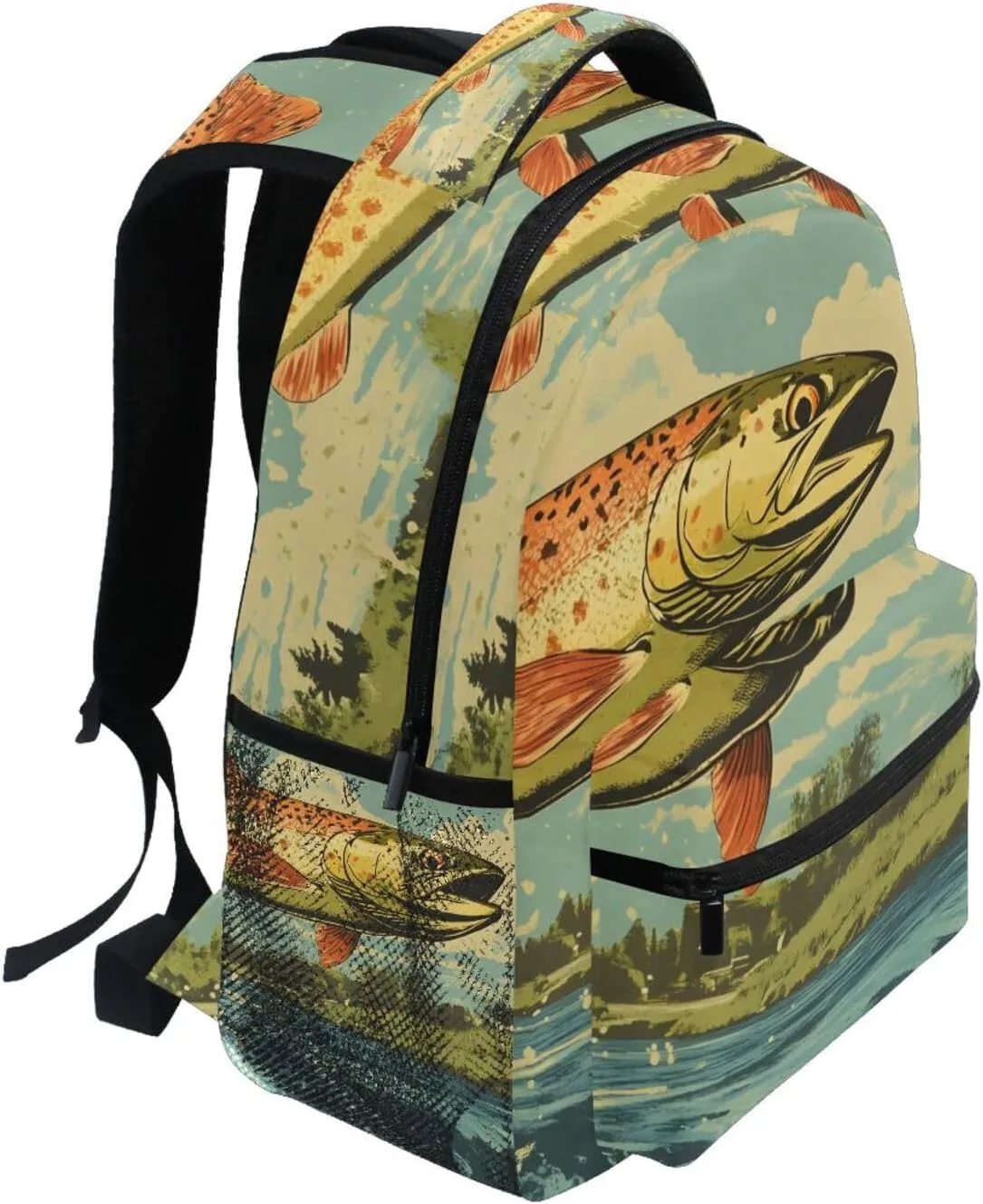 Trout River Closeup Backpack Daypack Shoulder Bag Book Bag Lightweight Back Pack 11.4 ×16 In