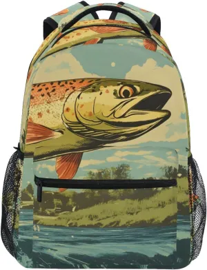 Trout River Closeup Backpack Daypack Shoulder Bag Book Bag Lightweight Back Pack 11.4 ×16 In