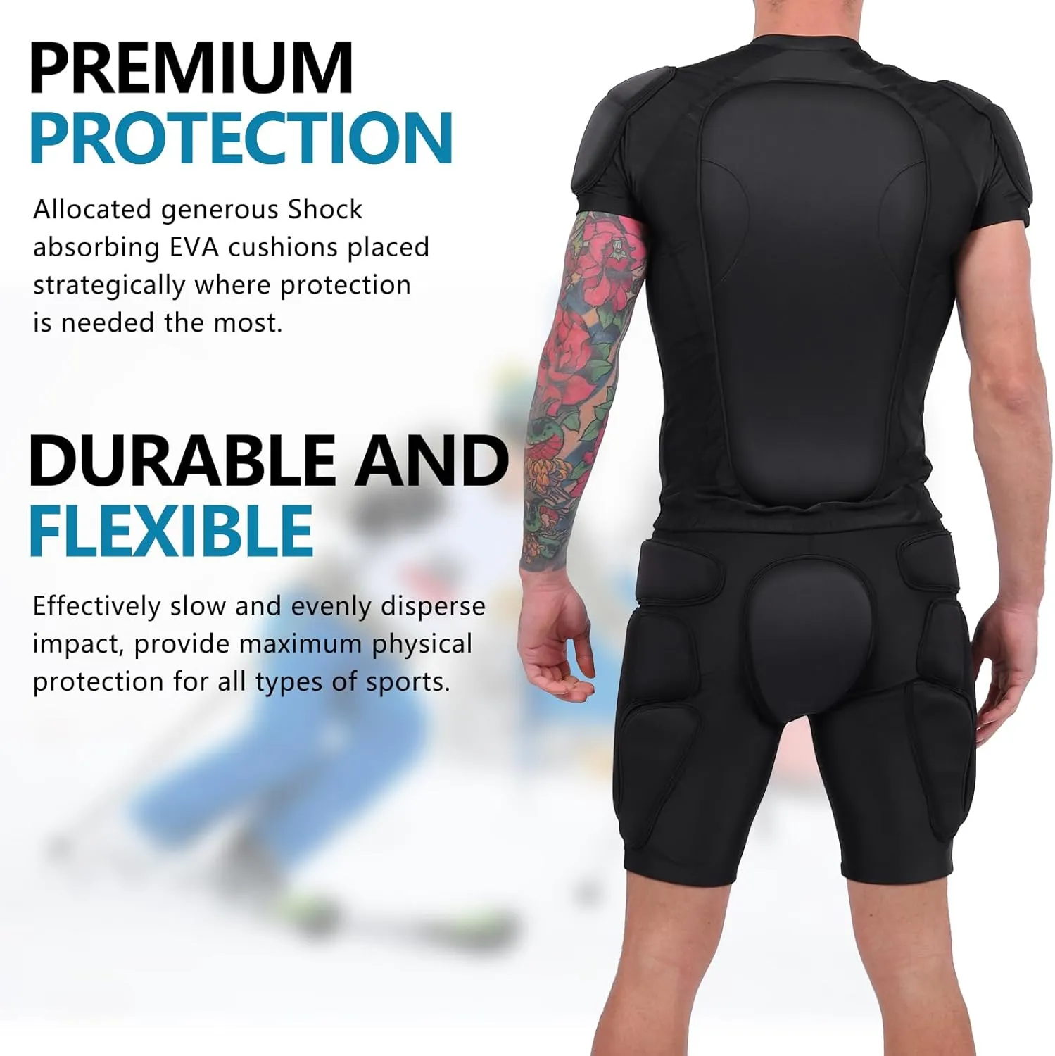 TUOY Protective Padded Shorts for Snowboard,Skate and Ski,3D Protection for Hip,Butt and Tailbone