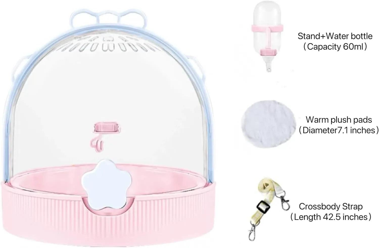 TUTU&LELE Small Animal Carrier, Travel Carry-Out Cage with Warm Plush Pads and Water Bottle can be Carried Both by Hand and Crossbody, Suitable for Dwarf Hamsters, mice, Hamsters (Blue)