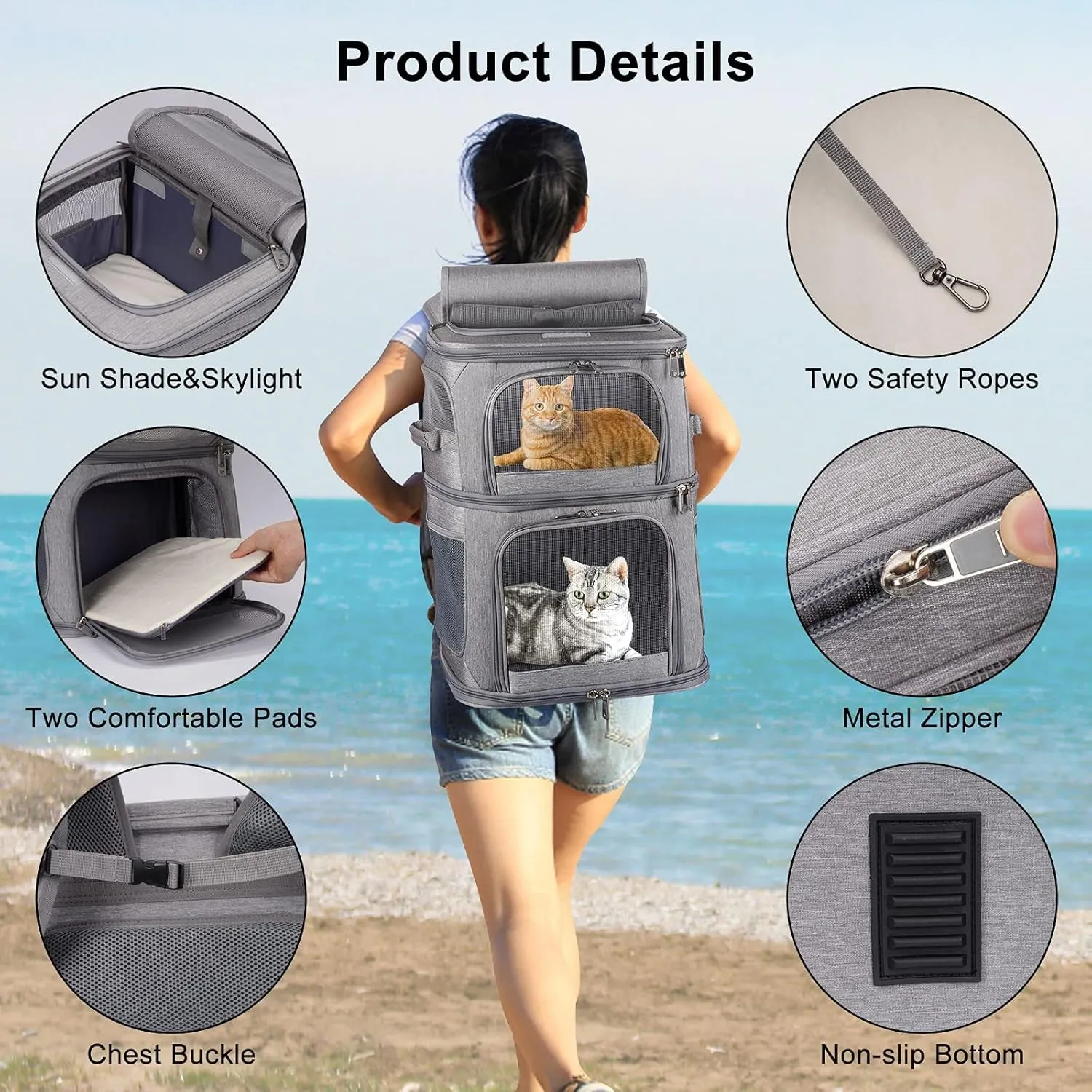Ultimate 2-in-1 Double Pet Carrier Backpack - Perfect for Small Cats and Dogs, Super Ventilated, Ideal for Traveling, Hiking, and Camping!
