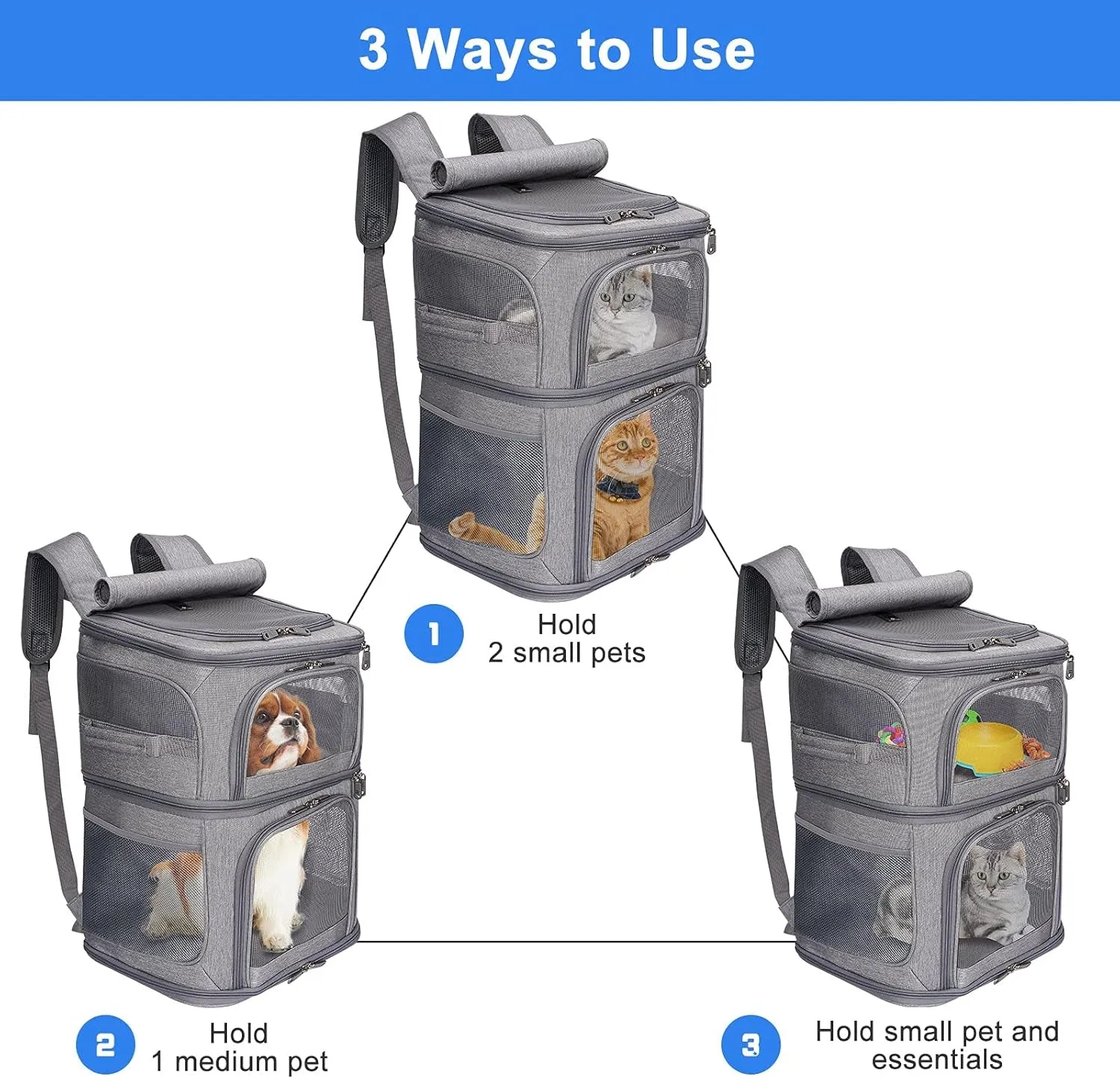Ultimate 2-in-1 Double Pet Carrier Backpack - Perfect for Small Cats and Dogs, Super Ventilated, Ideal for Traveling, Hiking, and Camping!