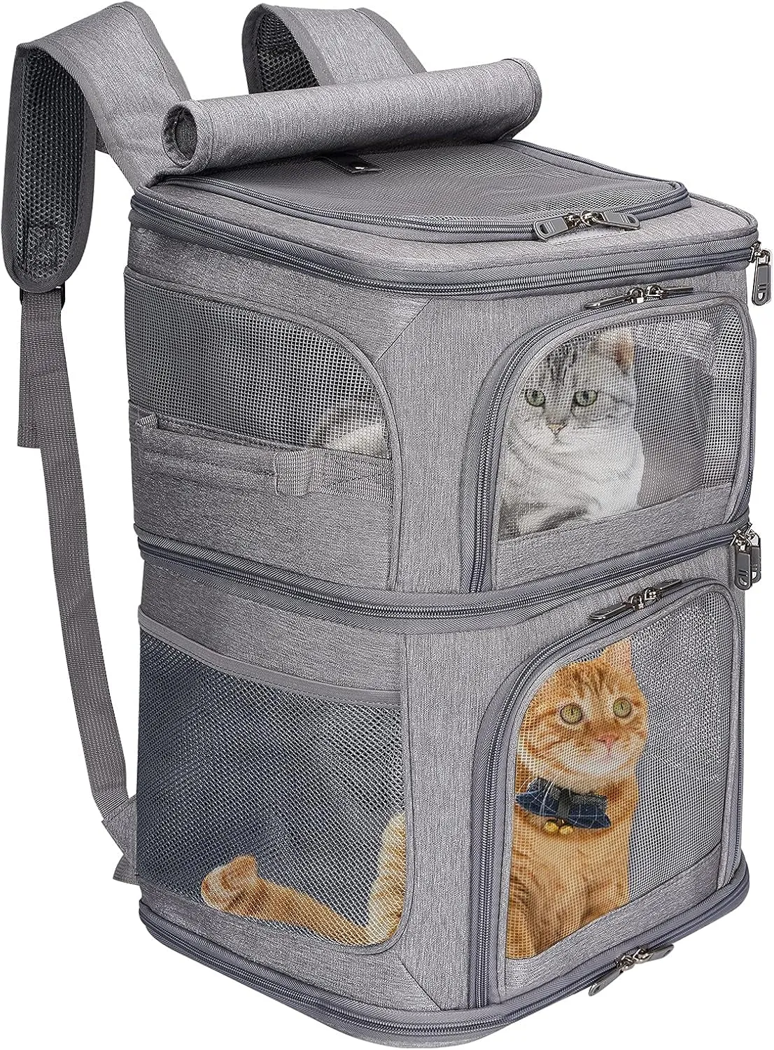 Ultimate 2-in-1 Double Pet Carrier Backpack - Perfect for Small Cats and Dogs, Super Ventilated, Ideal for Traveling, Hiking, and Camping!