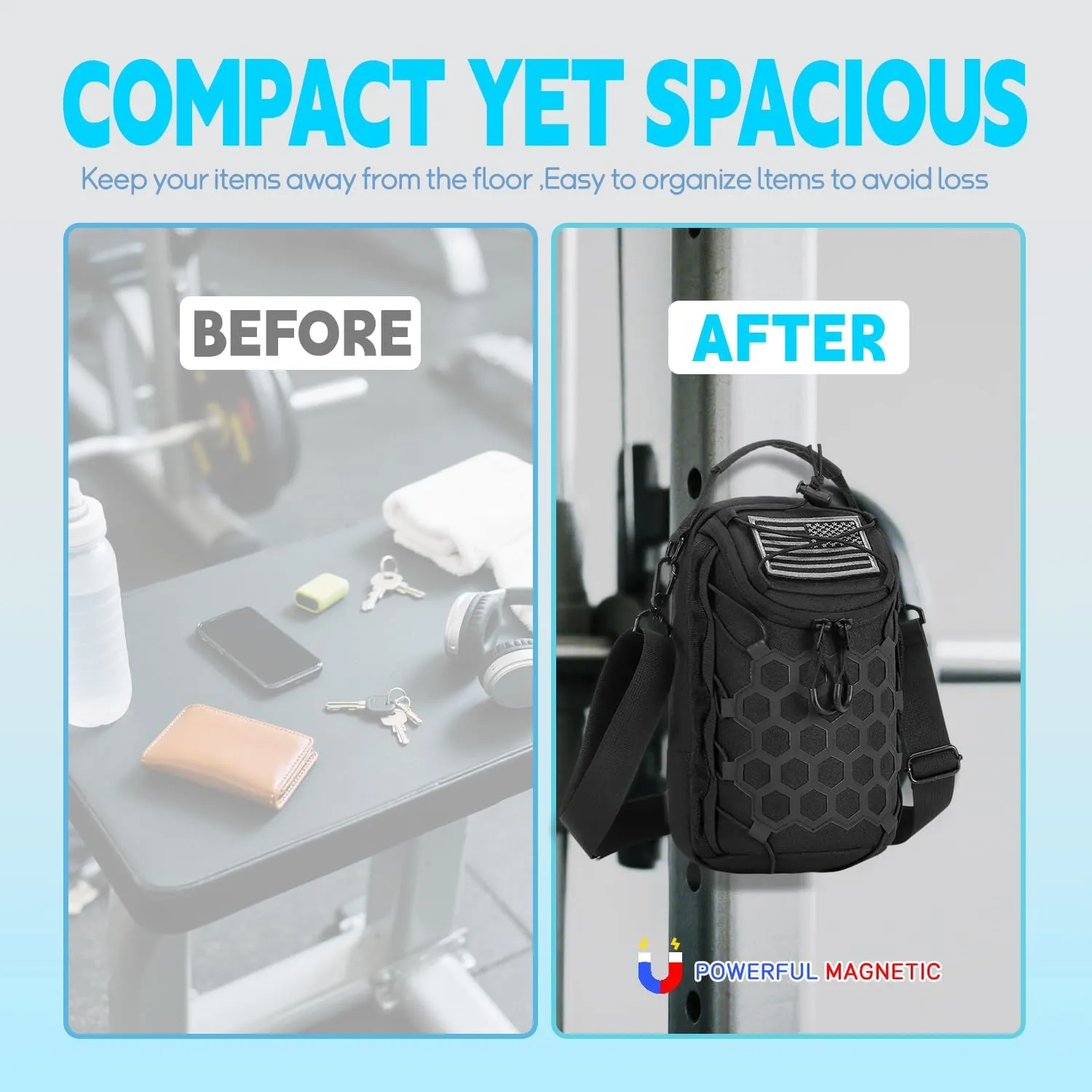 Ultra-Strong Magnetic Gym Bag - Versatile Fitness, Work, Travel & Sports Backpack with Stylish Design, Durable Material & Multi-Size Water Bottle Holder (Black)