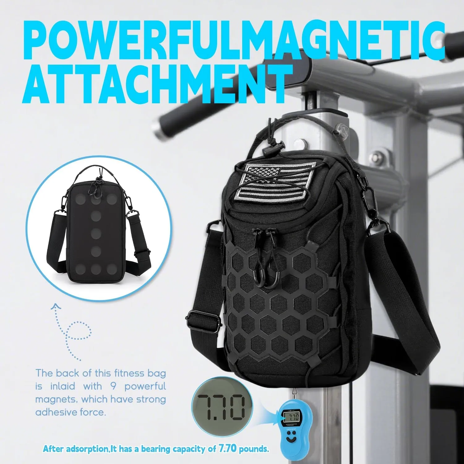 Ultra-Strong Magnetic Gym Bag - Versatile Fitness, Work, Travel & Sports Backpack with Stylish Design, Durable Material & Multi-Size Water Bottle Holder (Black)
