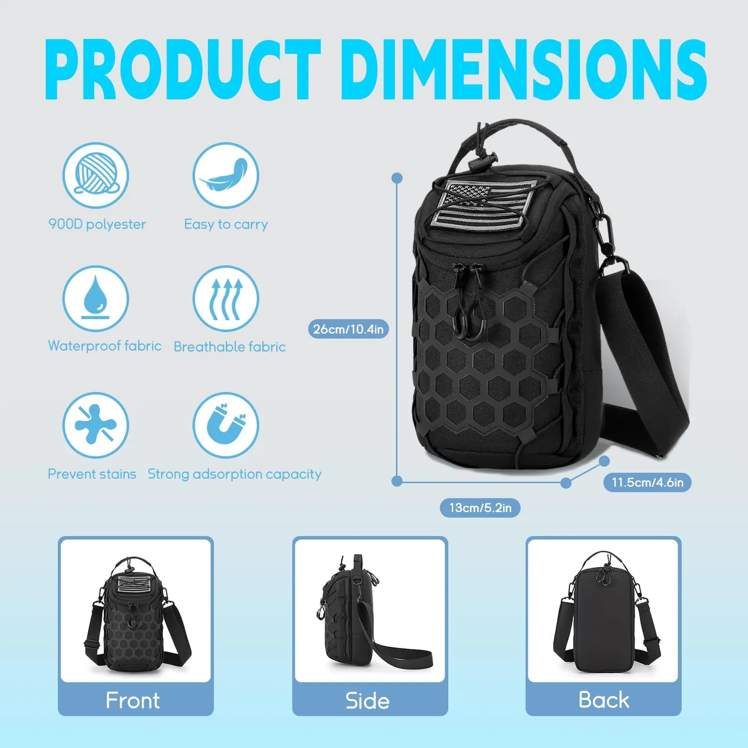 Ultra-Strong Magnetic Gym Bag - Versatile Fitness, Work, Travel & Sports Backpack with Stylish Design, Durable Material & Multi-Size Water Bottle Holder (Black)