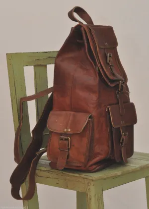 Unisex Vintage Genuine Backpack, 100% Pure Leather, Travel Bag and Carry-On Rucksack