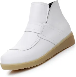 URLECHS Women's Genuine Leather Side Zipper Nursing Shoes Fur Lining Warm Booties Lightweight Comfortable Slip Resistant Work Shoes for Healthcare Professional Nursing