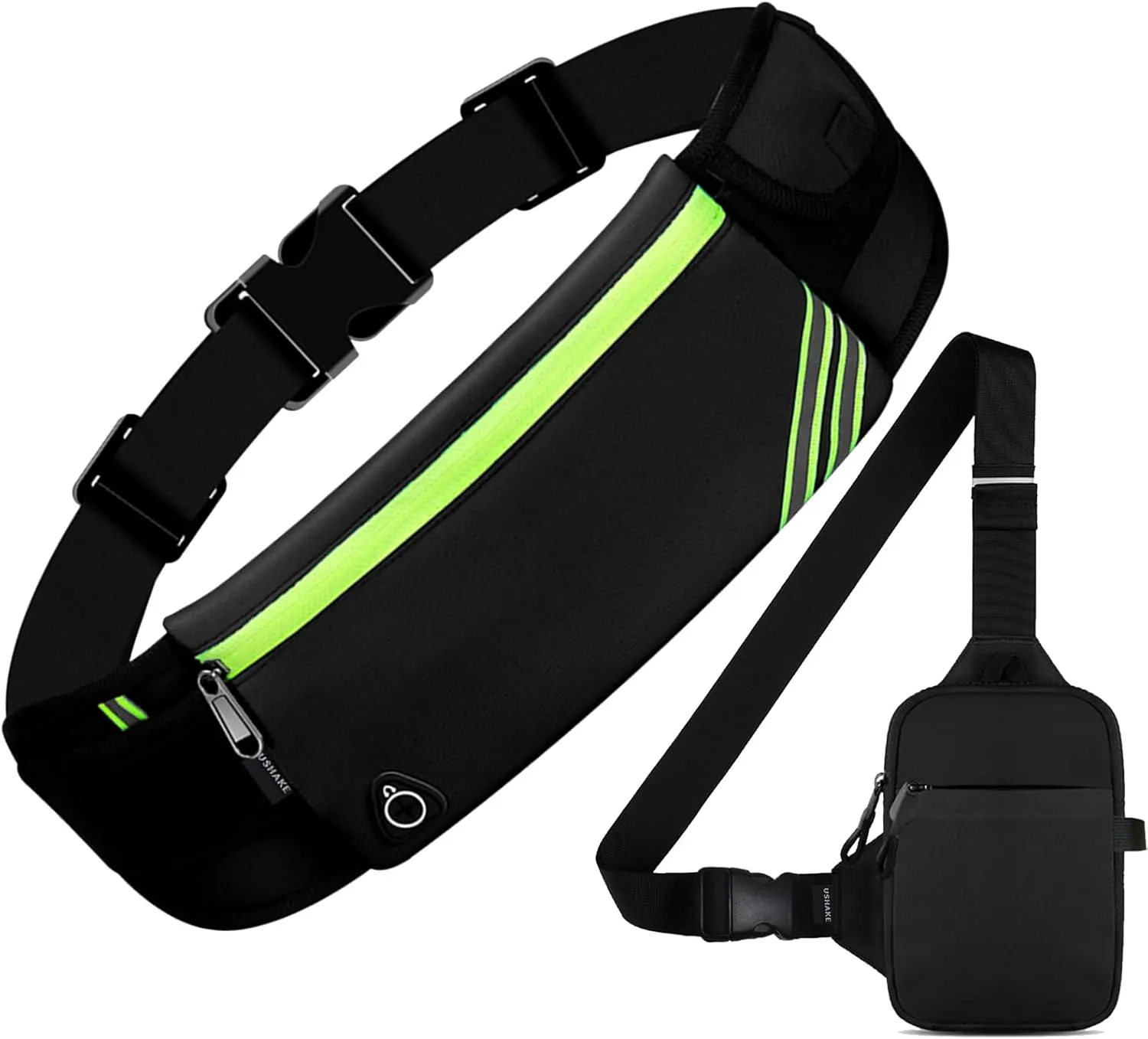 USHAKE Active Gear Set: Running Belt & Mini Sling Bag - Water-Resistant Storage for Fitness Enthusiasts & Travelers