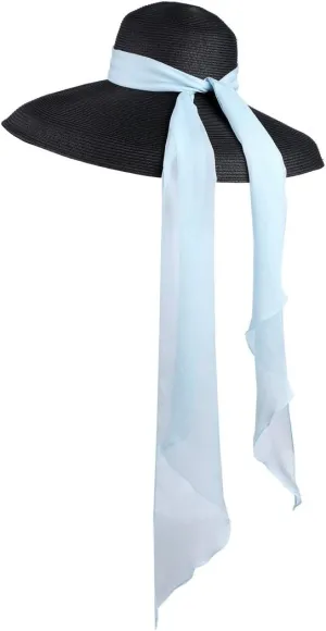 Utopiat MIU Oversized Straw Holiday Black Hat W/Silk Scarf Inspired by BAT's
