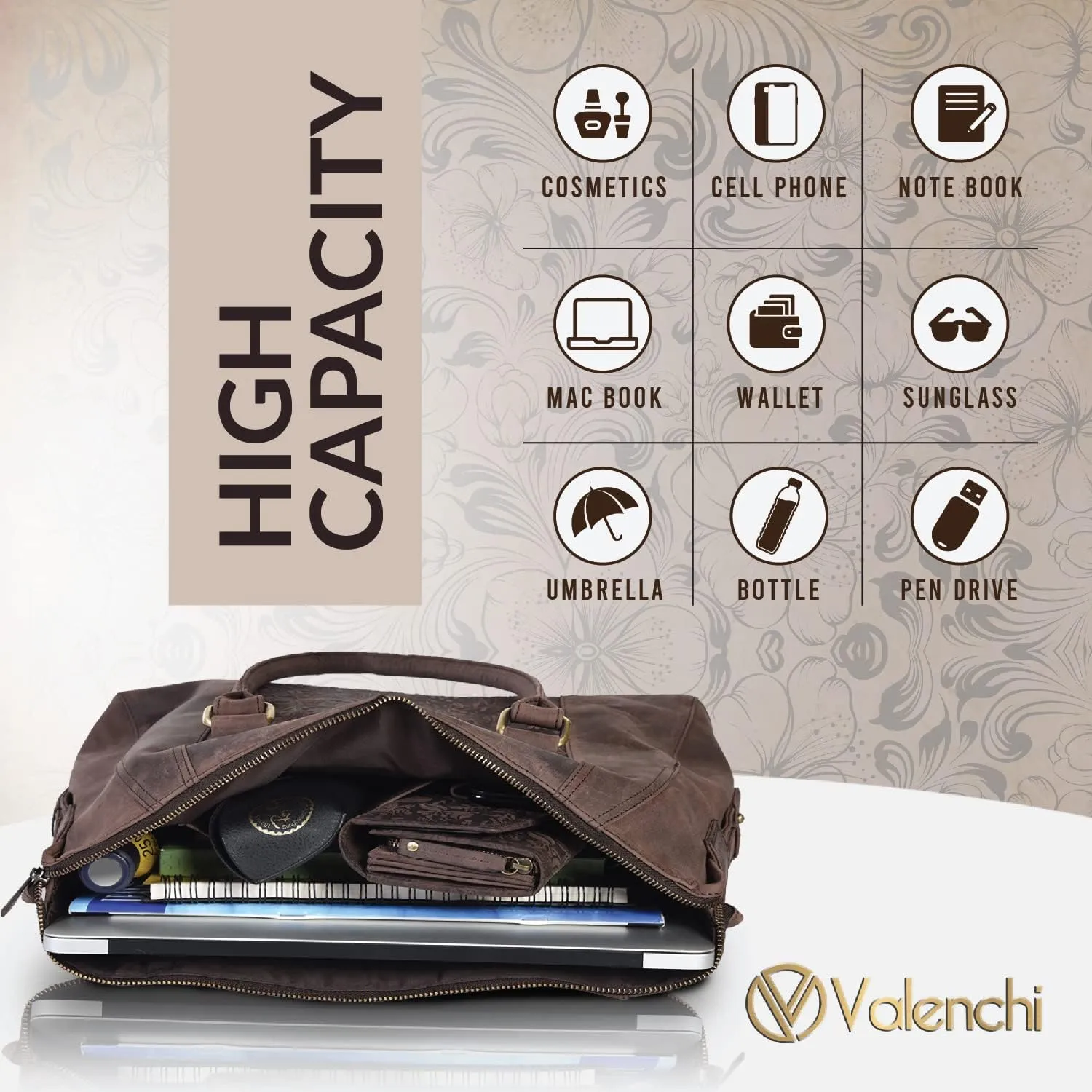 VALENCHI Genuine Leather Purse For Women - Real Leather Tote Bag For Women - Ladies Shoulder Bag For Work, Travel