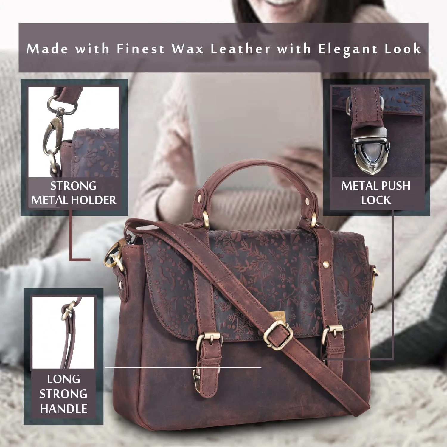 VALENCHI Genuine Leather Purse For Women - Real Leather Tote Bag For Women - Ladies Shoulder Bag For Work, Travel