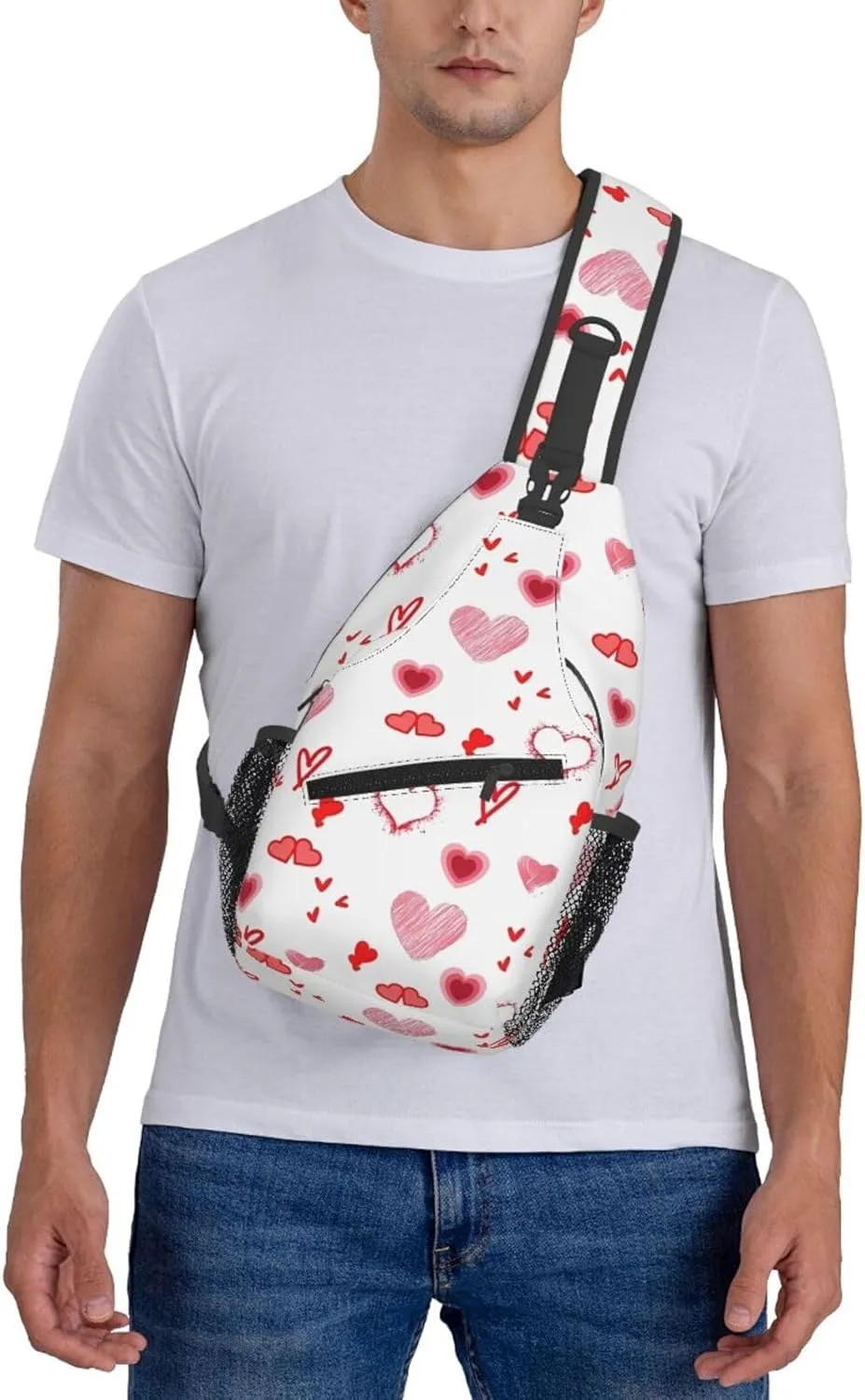 Valentine's Day. Love Red Hearts Crossbody Bag Cross Chest Bag Adjustable Sling Backpack Sports Gym Shoulder Bags Travel Cycling Daypack Diagonally Casual Rucksack