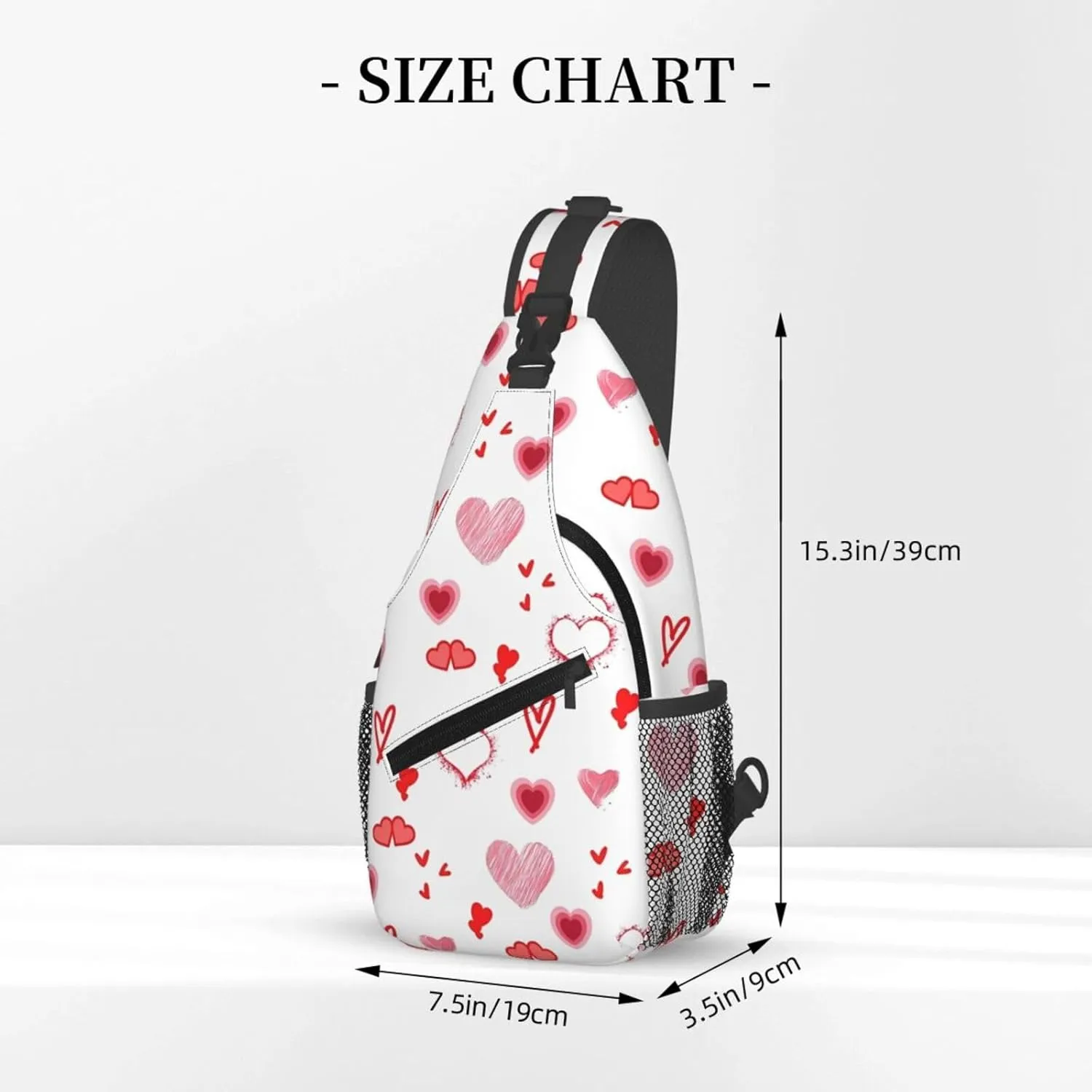 Valentine's Day. Love Red Hearts Crossbody Bag Cross Chest Bag Adjustable Sling Backpack Sports Gym Shoulder Bags Travel Cycling Daypack Diagonally Casual Rucksack