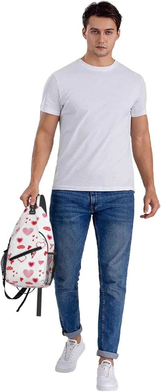 Valentine's Day. Love Red Hearts Crossbody Bag Cross Chest Bag Adjustable Sling Backpack Sports Gym Shoulder Bags Travel Cycling Daypack Diagonally Casual Rucksack