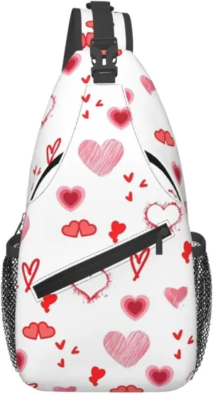 Valentine's Day. Love Red Hearts Crossbody Bag Cross Chest Bag Adjustable Sling Backpack Sports Gym Shoulder Bags Travel Cycling Daypack Diagonally Casual Rucksack