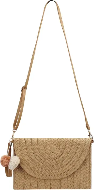 Van Caro Handwoven Cotton Straw Shoulder Bag Crochet Tassel Beach Bohemian Purse for Women