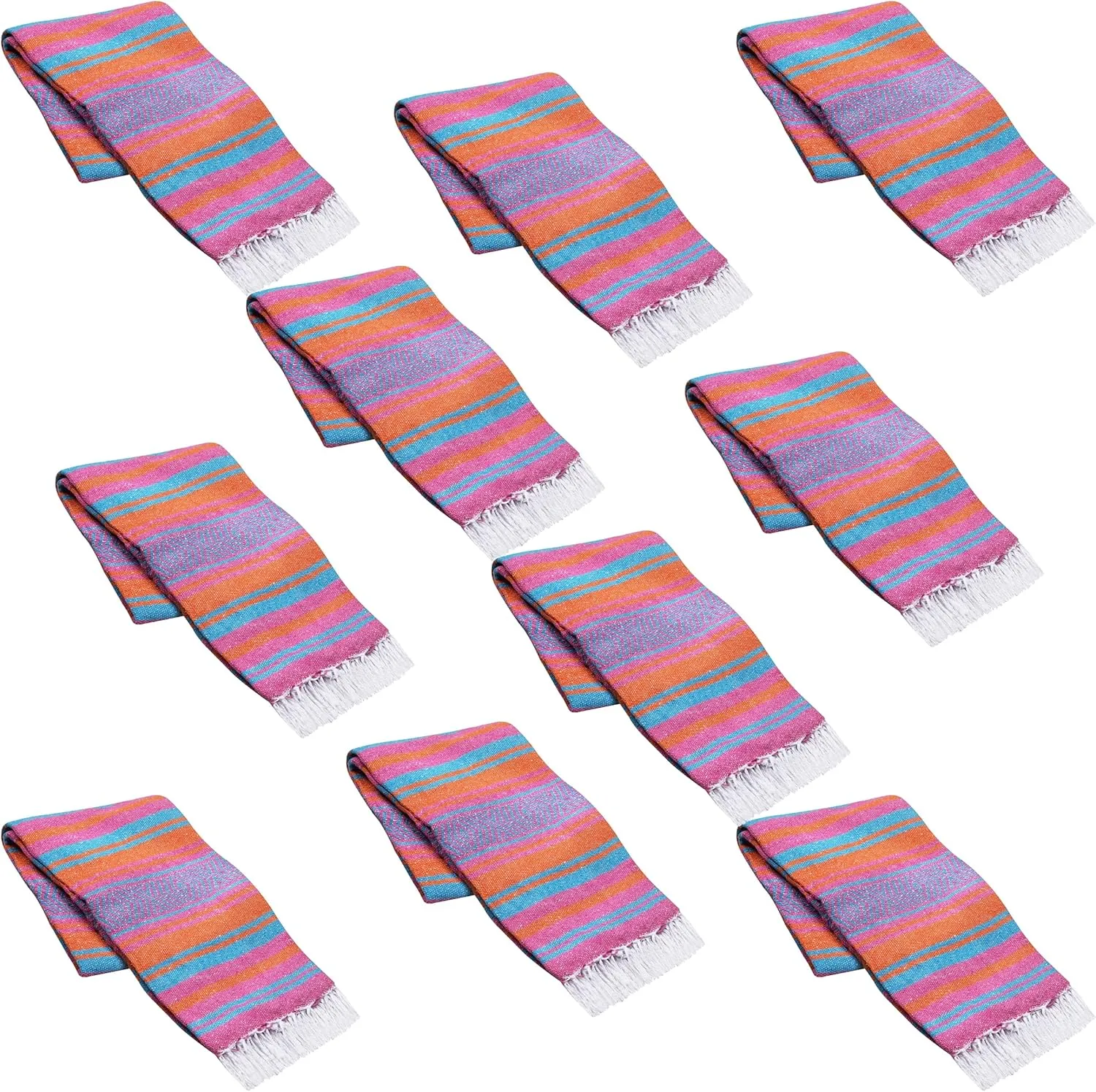Vera Cruz Mexican Blankets and Throws, 10 Pack Thick Mexican Blanket, 75" x 53" Yoga Blankets, Outdoor Blanket for Camping, Beach, or Picnic, Machine-Washable, Hot Pink/Turquoise/Orange