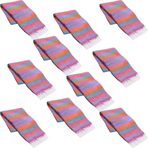 Vera Cruz Mexican Blankets and Throws, 10 Pack Thick Mexican Blanket, 75" x 53" Yoga Blankets, Outdoor Blanket for Camping, Beach, or Picnic, Machine-Washable, Hot Pink/Turquoise/Orange