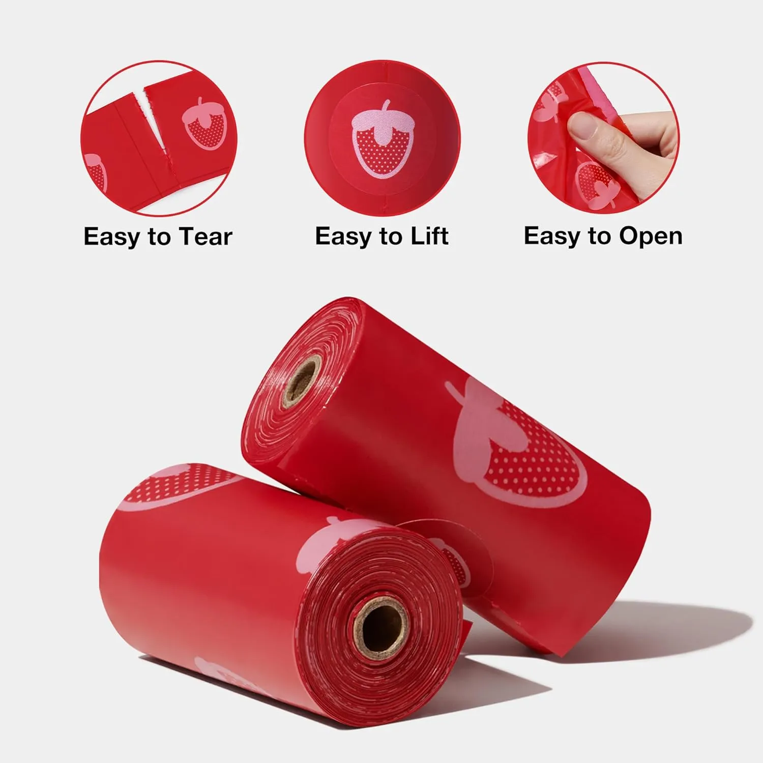 VETRESKA Strawberry Scented Dog Poop Bags, Leak Proof, Extra Thick and Large Pet Waste Bags for Dogs Walking and Cat Litter, 20 Refill Rolls, 300 Bags, Red