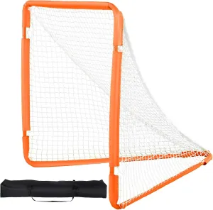 VEVOR Lacrosse Goal, 4' x 4' Small Kids Lacrosse Net, Folding Portable Lacrosse Goal with Carry Bag, Iron Frame Backyard Training Equipment, Quick & Easy Setup, Perfect for Youth Training, Orange