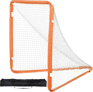 VEVOR Lacrosse Goal, 4' x 4' Small Kids Lacrosse Net, Folding Portable Lacrosse Goal with Carry Bag, Iron Frame Backyard Training Equipment, Quick & Easy Setup, Perfect for Youth Training, Orange