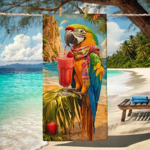 Vibrant Parrot Microfiber Beach Towel Extra Large Tropical Bird Design, Quick Dry Absorbent Sand Free Lightweight Beach Blanket, Vacation Pool Picnic Outdoor Essentials 62x31 Inch