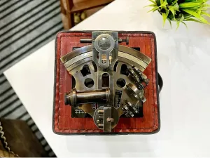 Vintage Brass Sextant with Leather Box, 4 Inch Maritime Navigation Instrument, Personalized Engraving Option
