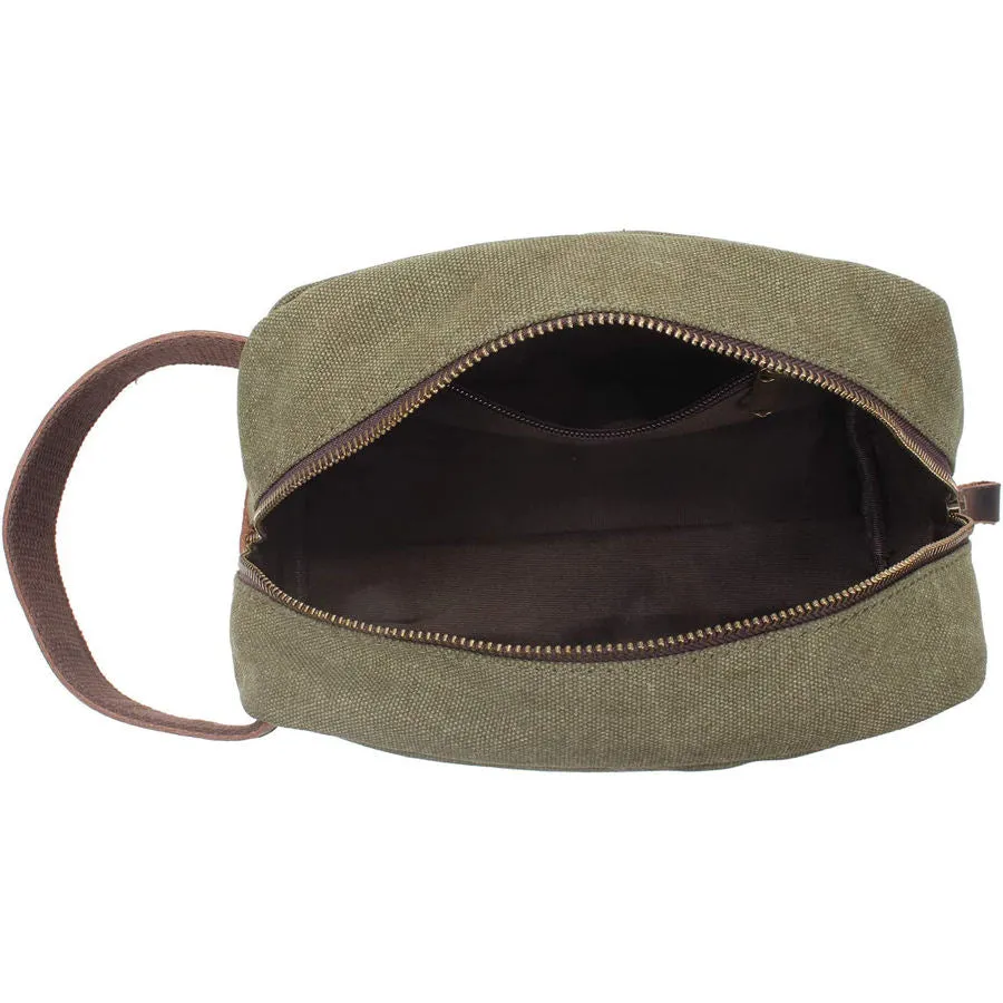 Vintage Canvas Zipper Dopp Kit with Leather Accents Bag
