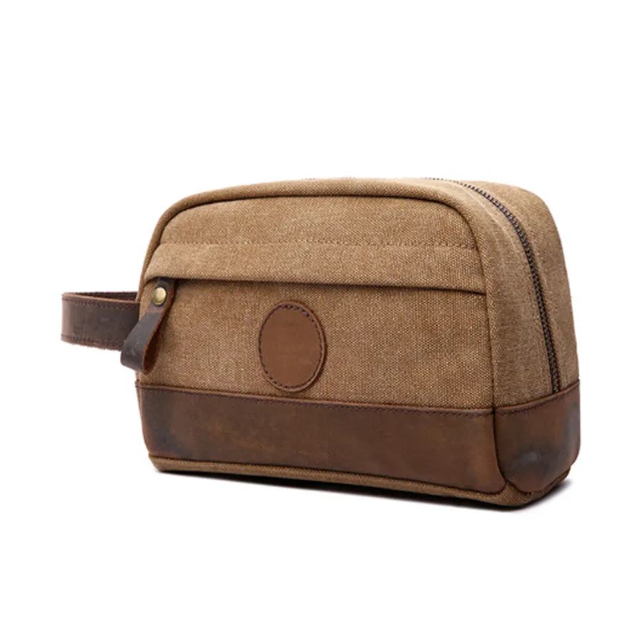 Vintage Canvas Zipper Dopp Kit with Leather Accents Bag