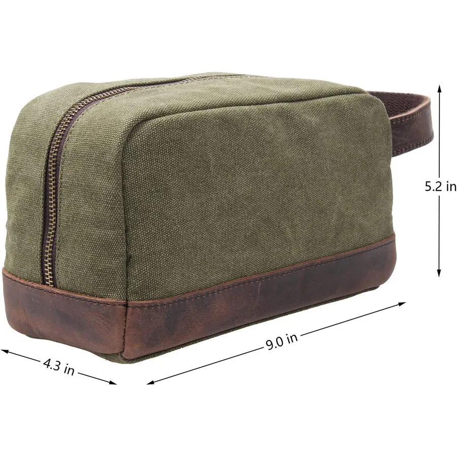 Vintage Canvas Zipper Dopp Kit with Leather Accents Bag