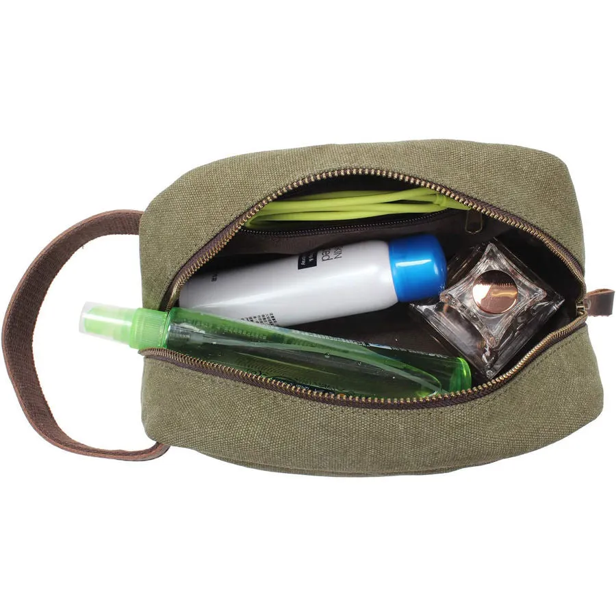 Vintage Canvas Zipper Dopp Kit with Leather Accents Bag
