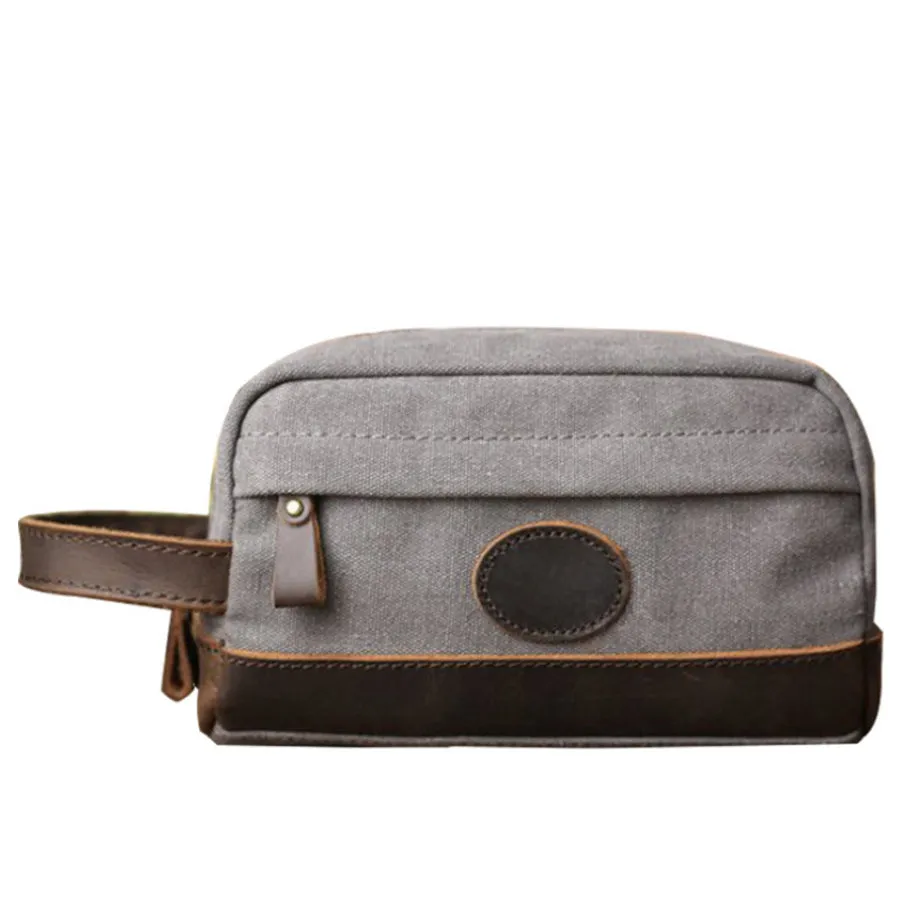 Vintage Canvas Zipper Dopp Kit with Leather Accents Bag