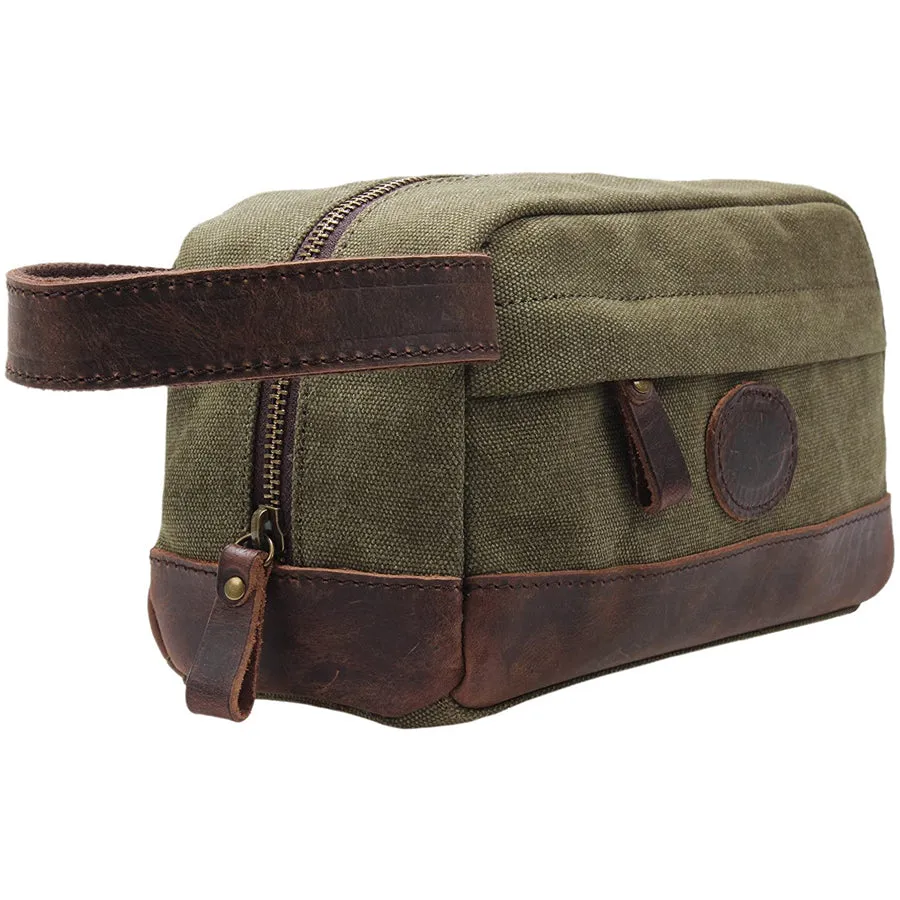 Vintage Canvas Zipper Dopp Kit with Leather Accents Bag