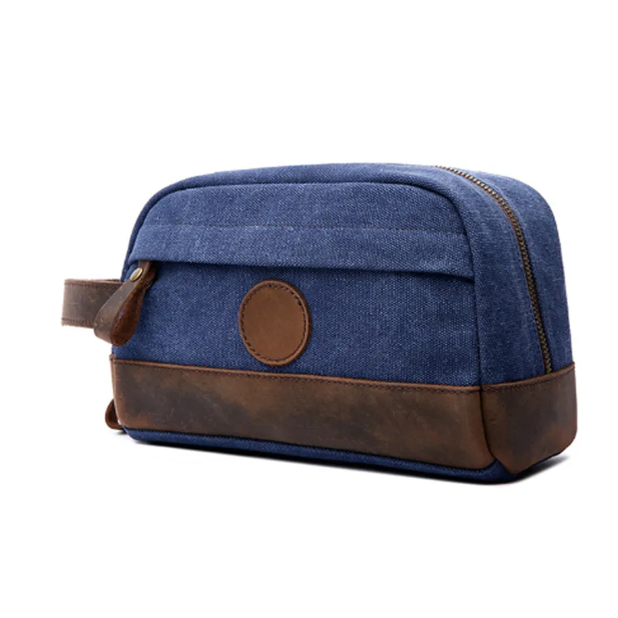 Vintage Canvas Zipper Dopp Kit with Leather Accents Bag