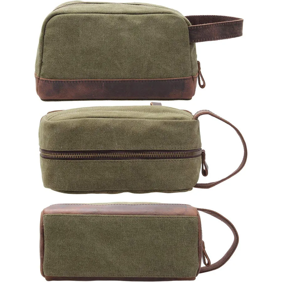 Vintage Canvas Zipper Dopp Kit with Leather Accents Bag