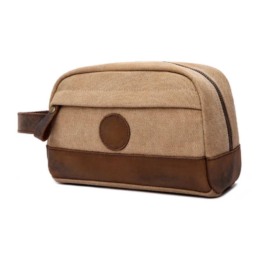 Vintage Canvas Zipper Dopp Kit with Leather Accents Bag