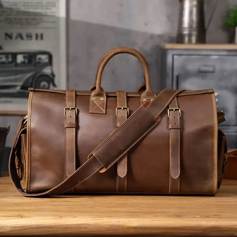 Vintage Genuine Crazy Horse Leather Duffel Bag