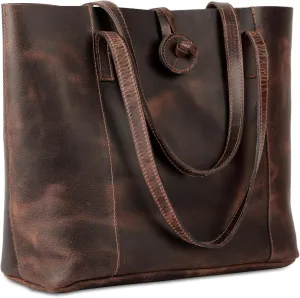 Vintage Genuine Leather Tote Bag Handbag Shopper Purse Shoulder Bag for Women Office Laptop Bag