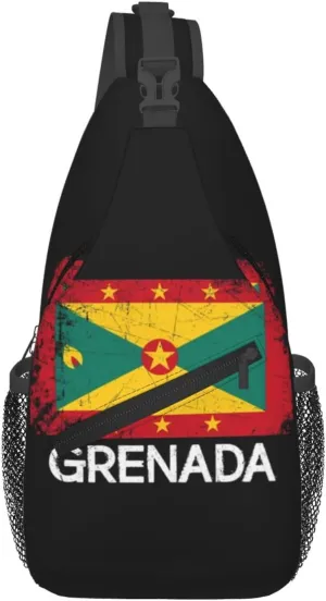 Vintage Grenadian Grenada Flag Crossbody Bag Cross Chest Bag Adjustable Sling Backpack Sports Gym Shoulder Bags Travel Cycling Daypack Diagonally Casual Rucksack